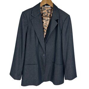 SUSAN GRAVER A203289 Denim Look Boyfriend Jacket w/Animal Print Lining Size S
